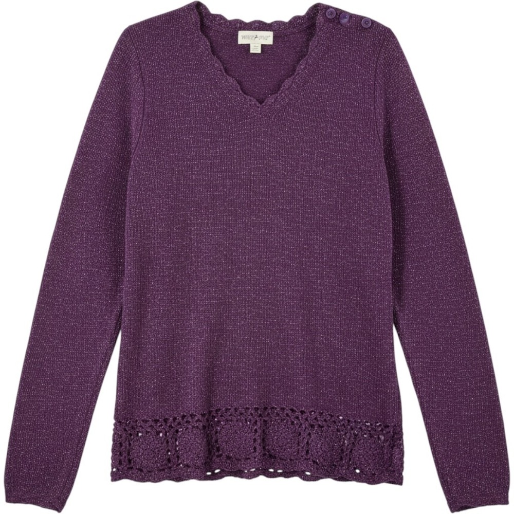 Vintage Metallic Knit Pullover Sweater & Scarf Set Purple Small 4/6‎
